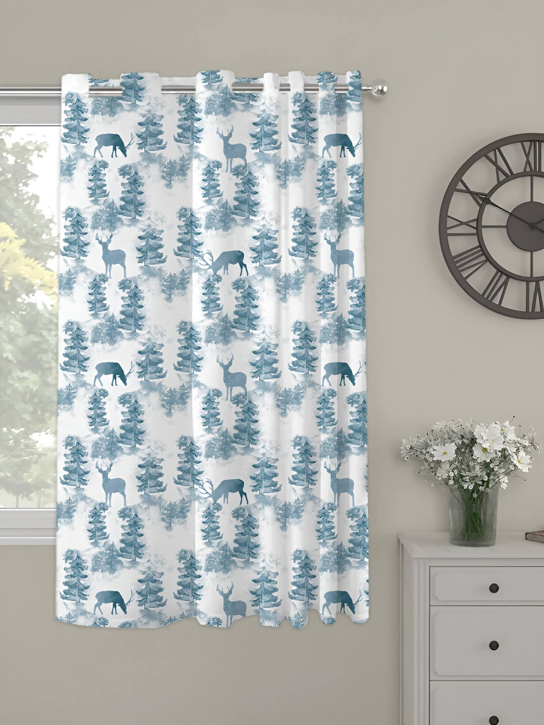 

OASIS Blue and White Floral Printed Window Curtain