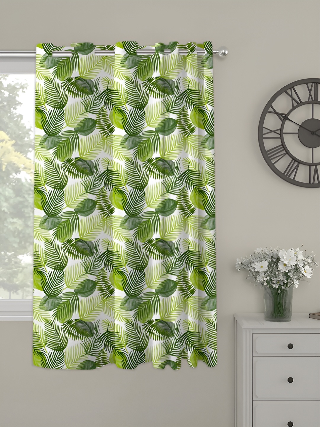 

OASIS Green and White Floral Printed Window Curtain