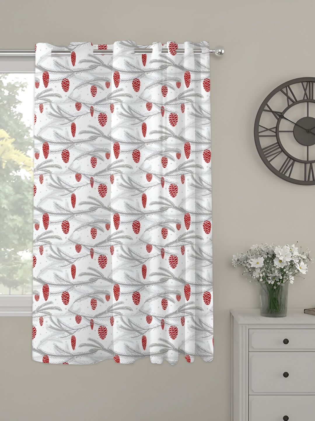 

OASIS Red and White Floral Printed Window Curtain