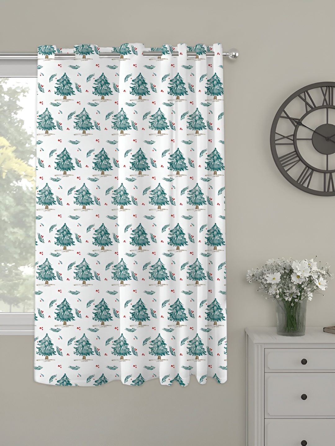 

OASIS Green and White Floral Printed Window Curtain