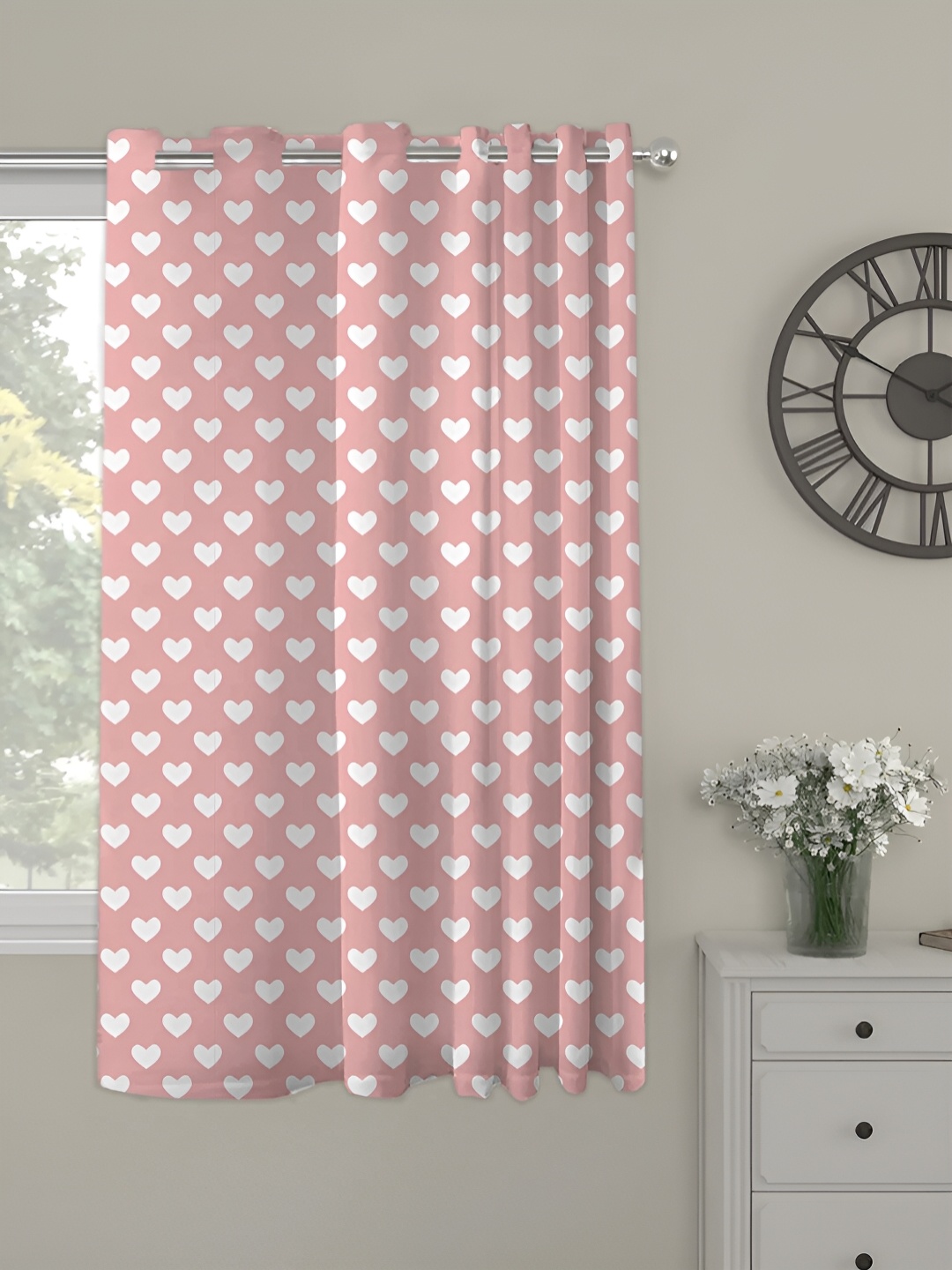 

OASIS Pink and White Abstract Printed Window Curtain