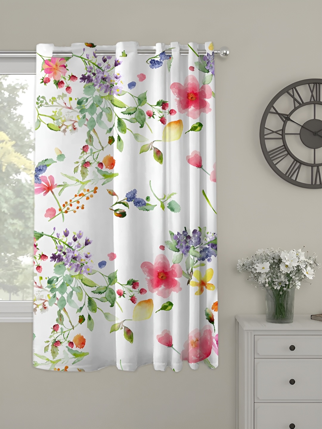 

OASIS Pink and White Floral Printed Window Curtain