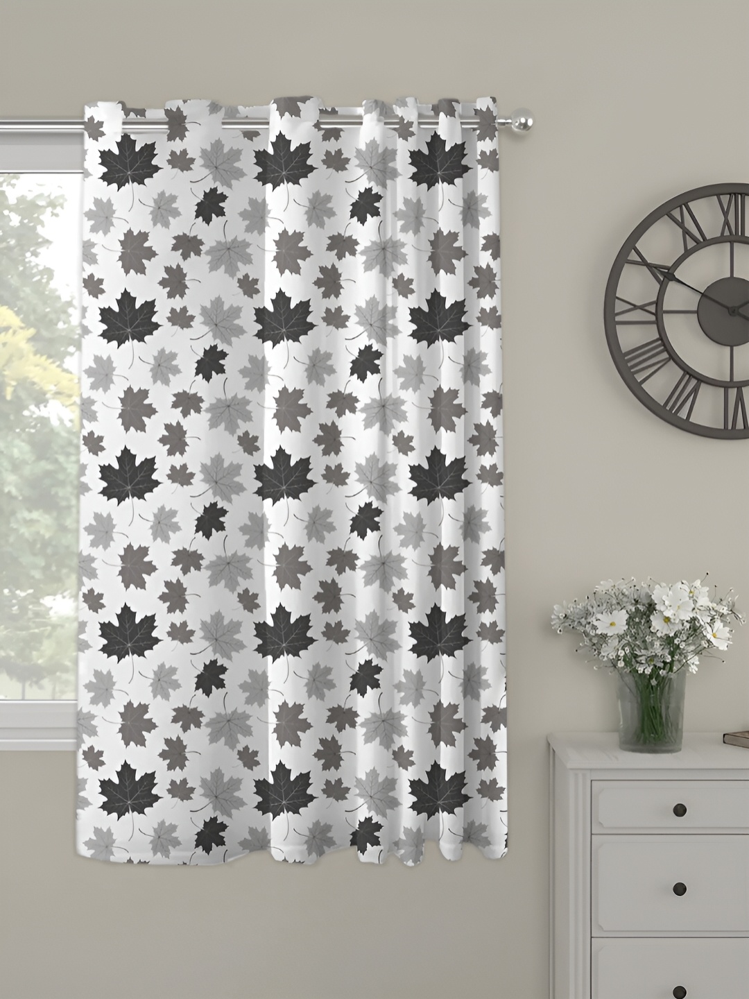 

OASIS Grey and White Floral Printed Window Curtain