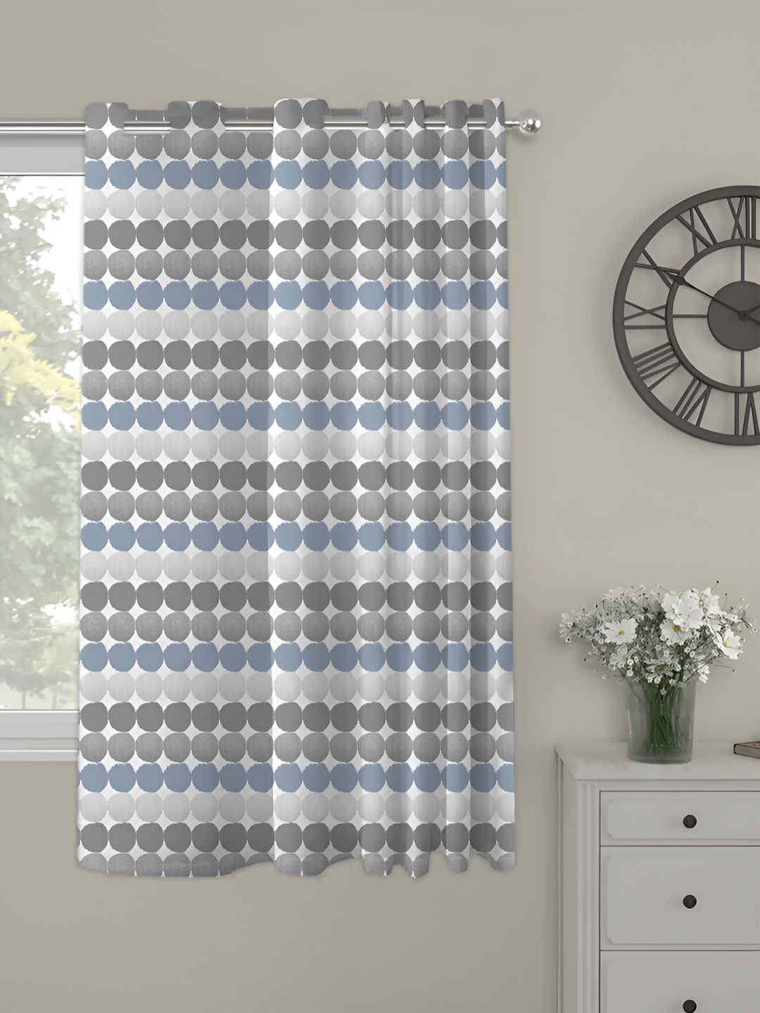 

OASIS Grey and Blue Geometric Printed Window Curtain