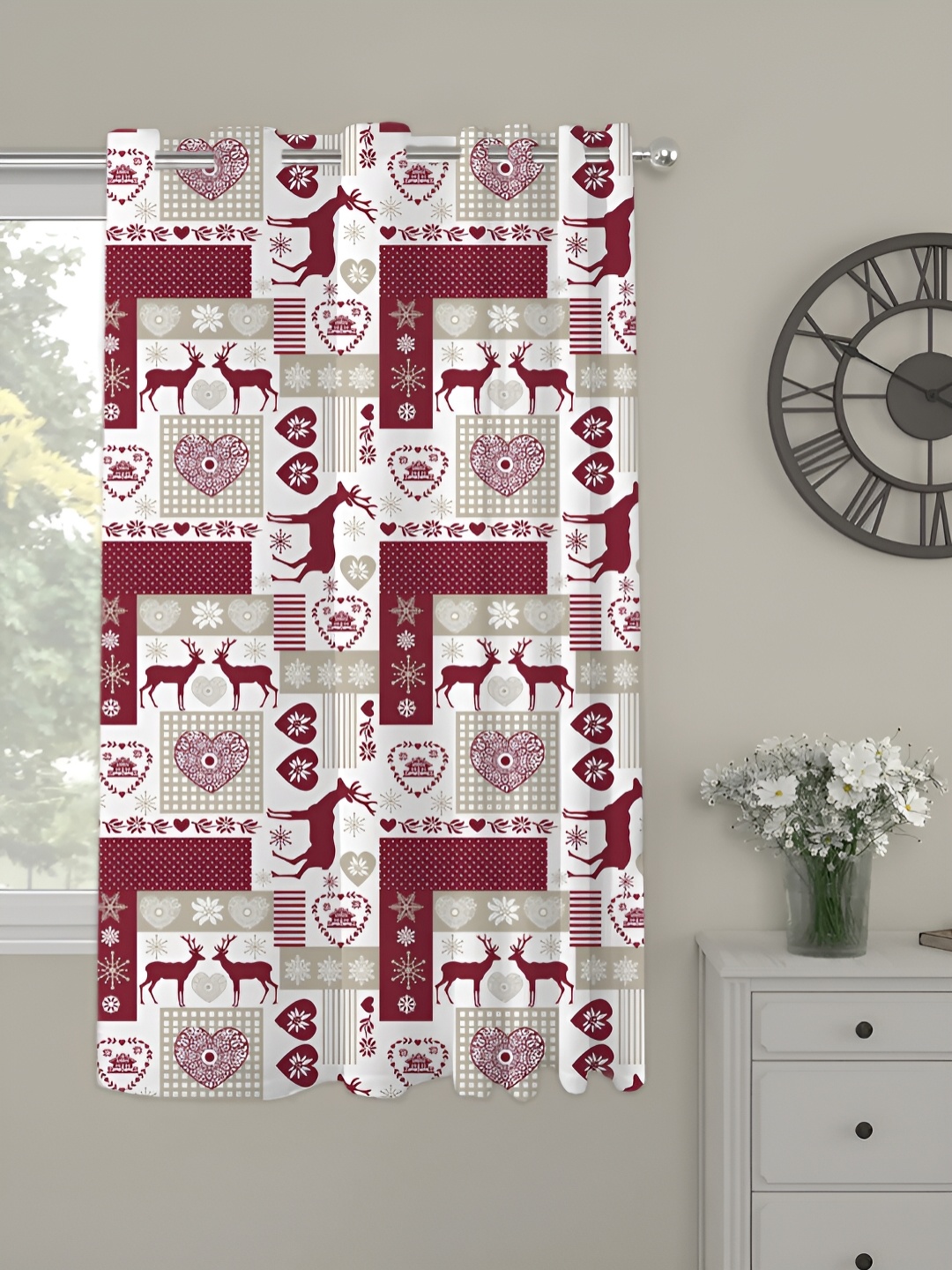 

OASIS Red and White Printed Window Curtain