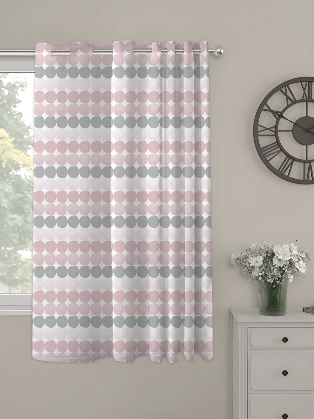 

OASIS Pink and White Geometric Printed Window Curtain