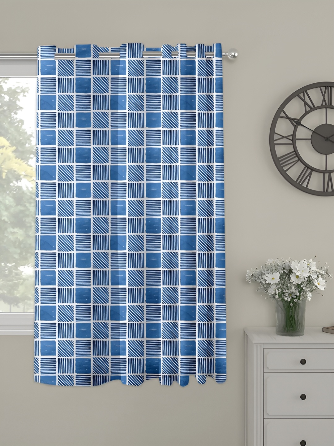 

OASIS Blue & White Abstract Printed Window Curtain