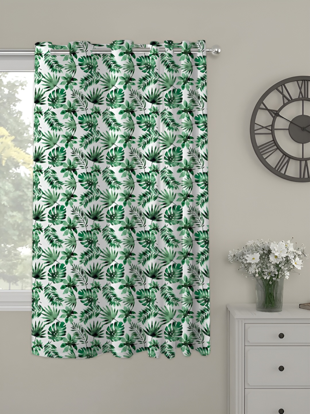 

OASIS Green & White Ethnic Motifs Printed Window Curtain