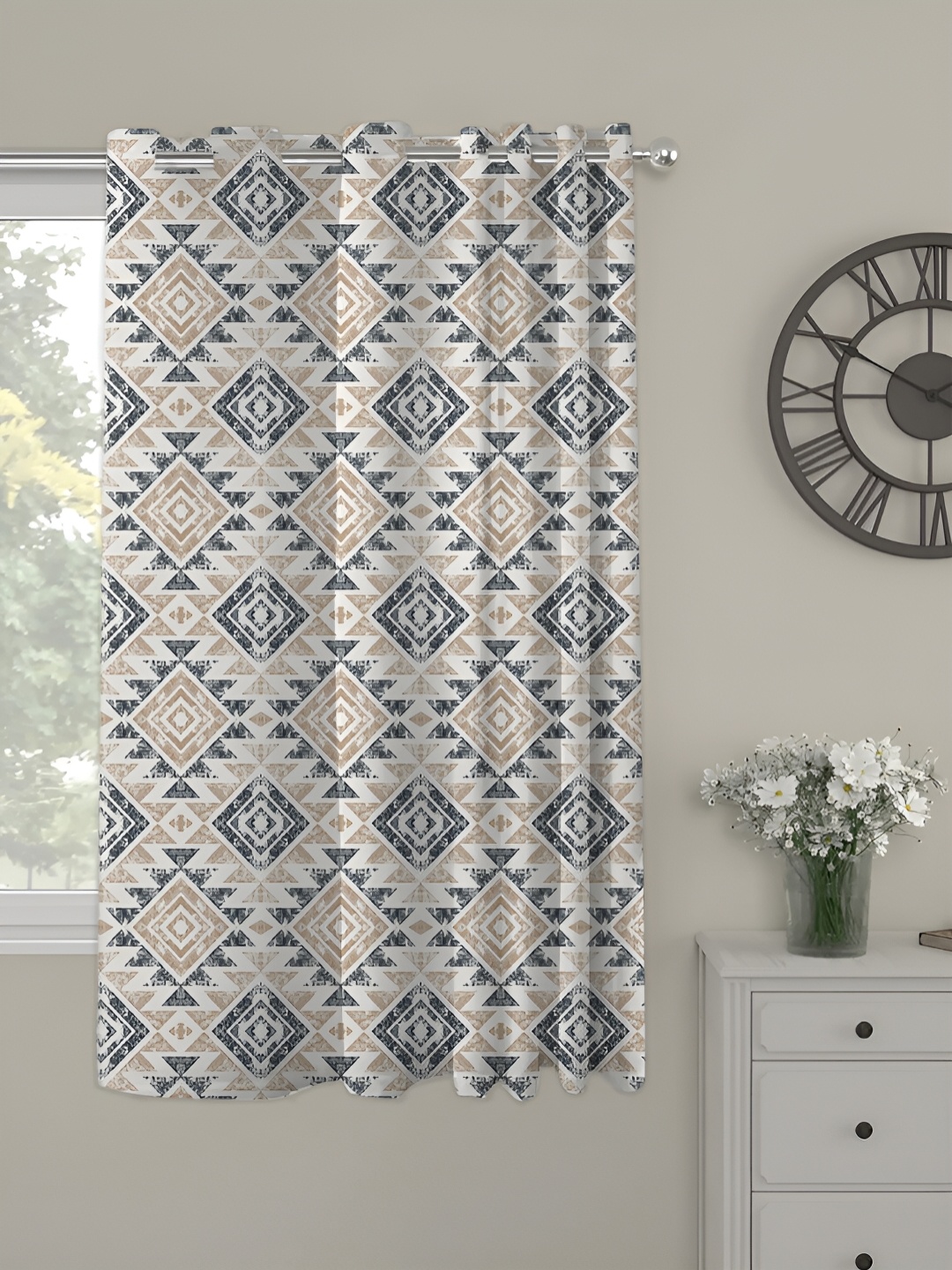 

OASIS Beige Geometric Printed Window Curtain