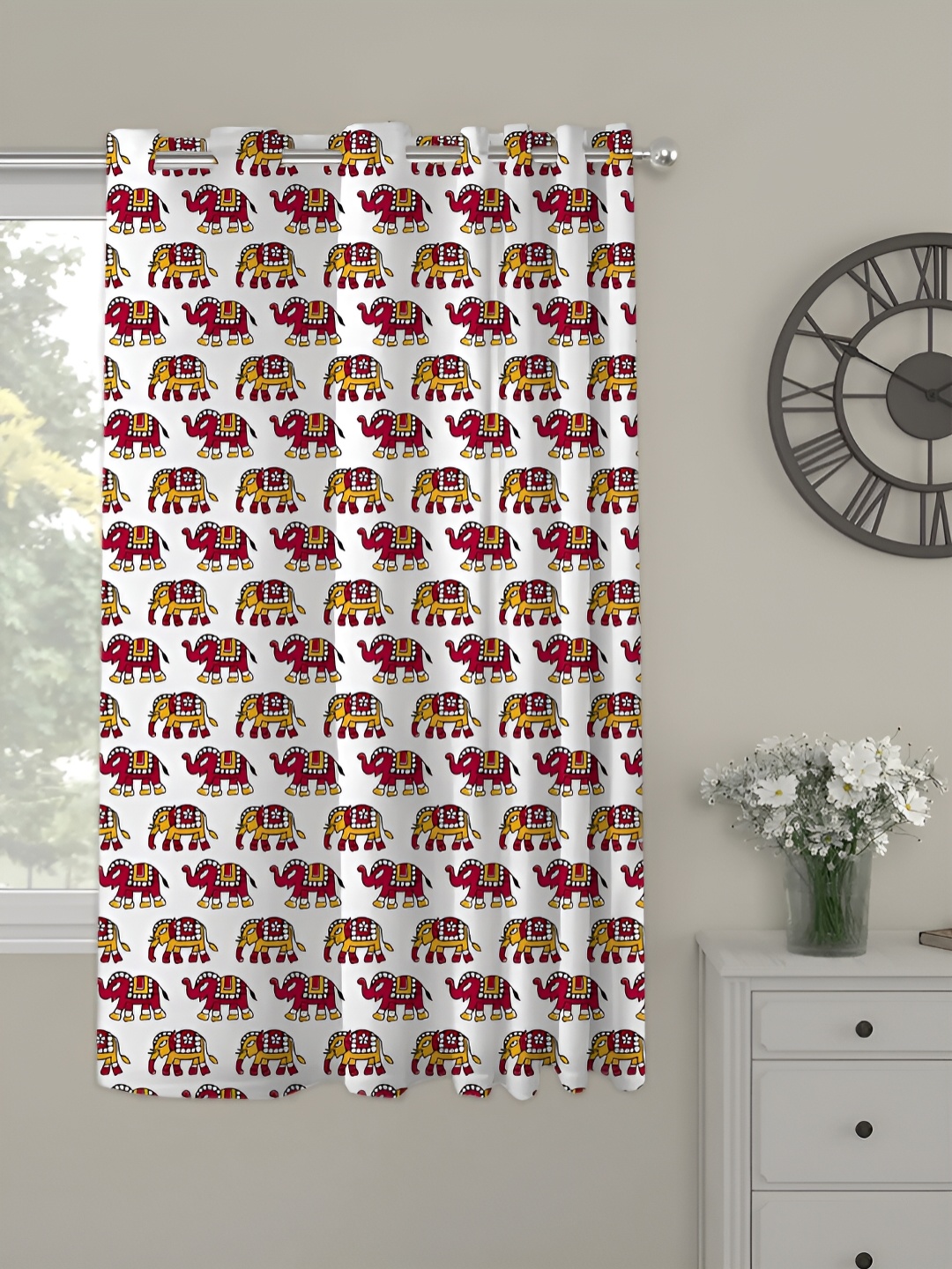 

OASIS Red & White Ethnic Motifs Printed Window Curtain