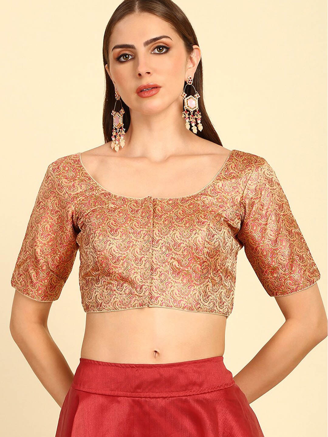 

Soch Paisley Woven Design Saree Blouse, Beige