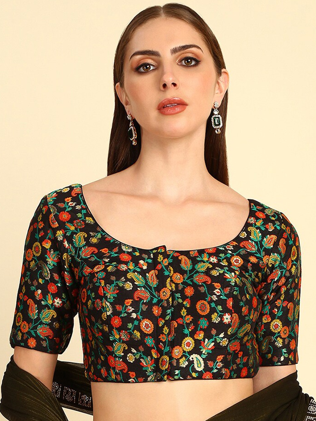 

Soch Woven Design Zari Jacquard Saree Blouse, Black