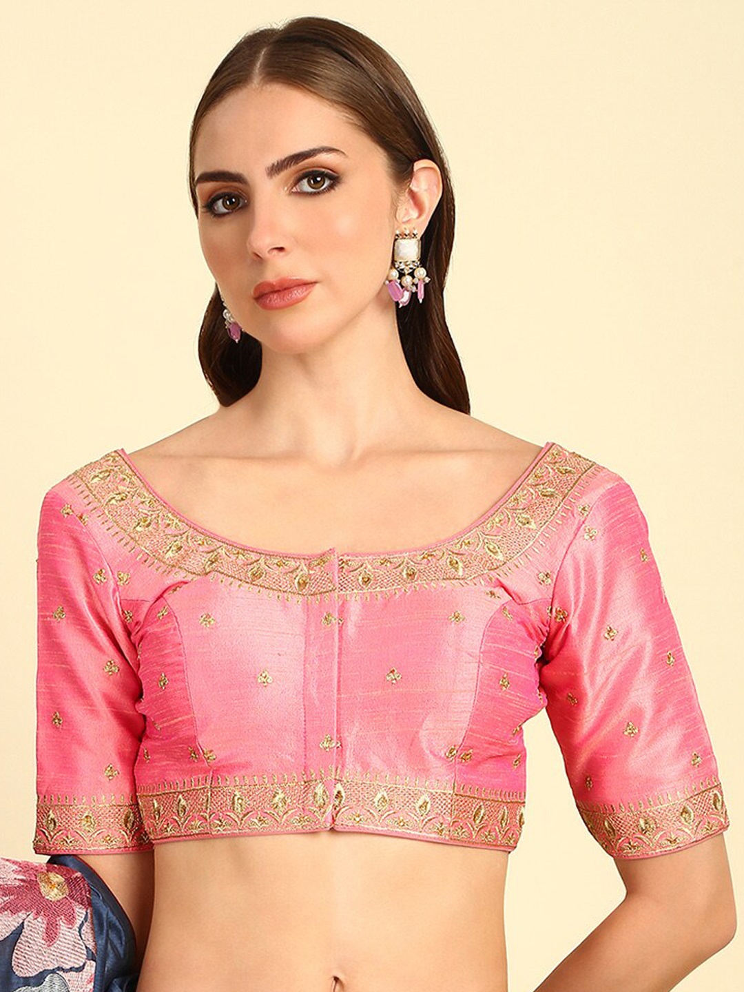 

Soch Embroidered Zari Saree Blouse, Pink