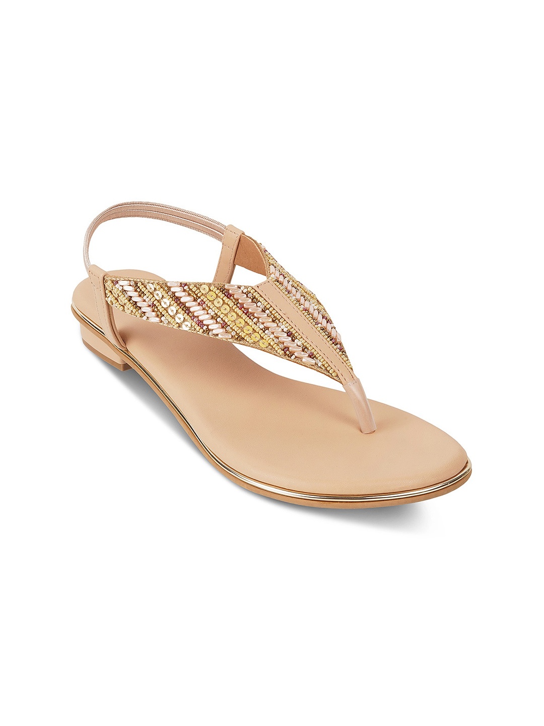 

PEPPER Embellished Open Toe Block Heels, Beige