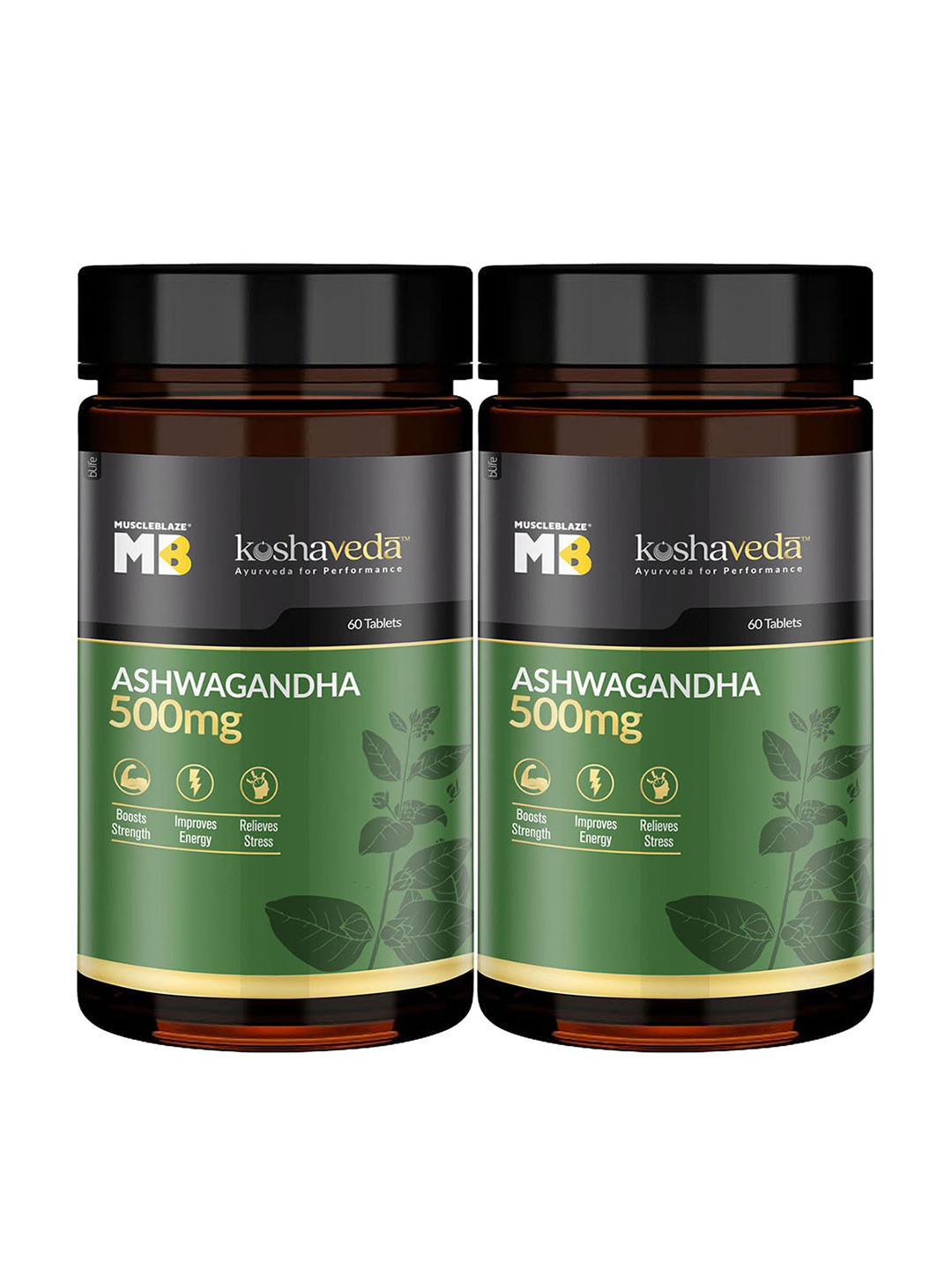 

MuscleBlaze Set Of 2 Koshaveda Ashwagandha 500mg Tablets - 60 Tablets Each, White