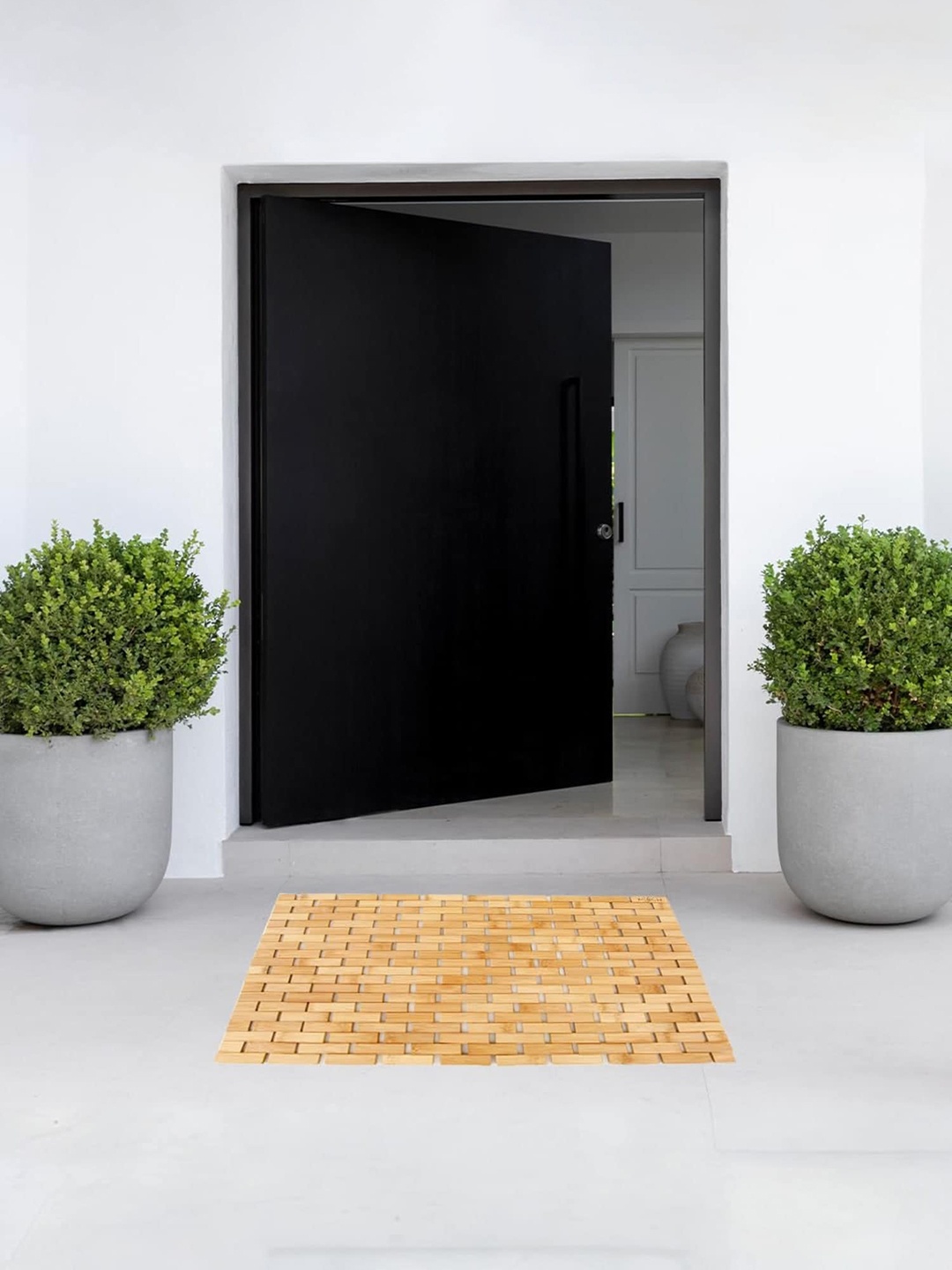 

MUSH Brown Textured Non-Slip Quick Drying Bamboo Wooden Rectangular Doormat