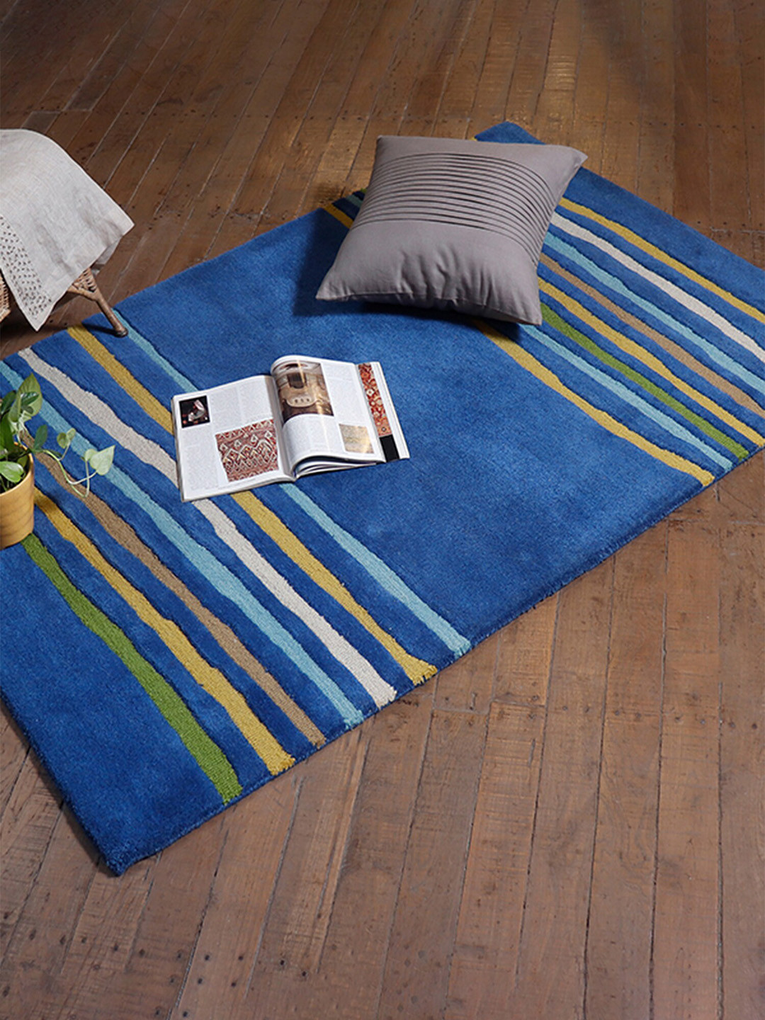 

ZEBA Blue Striped Hand-Tufted Rectangular Carpet