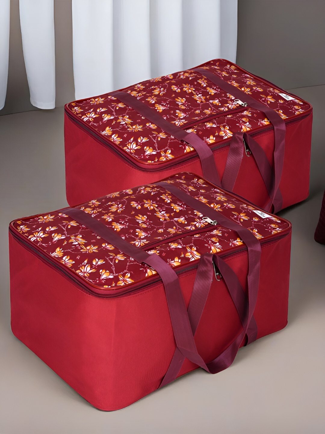 

Kuber Industries Maroon 2 Pieces Printed Reusable Multi-Utility Organisers