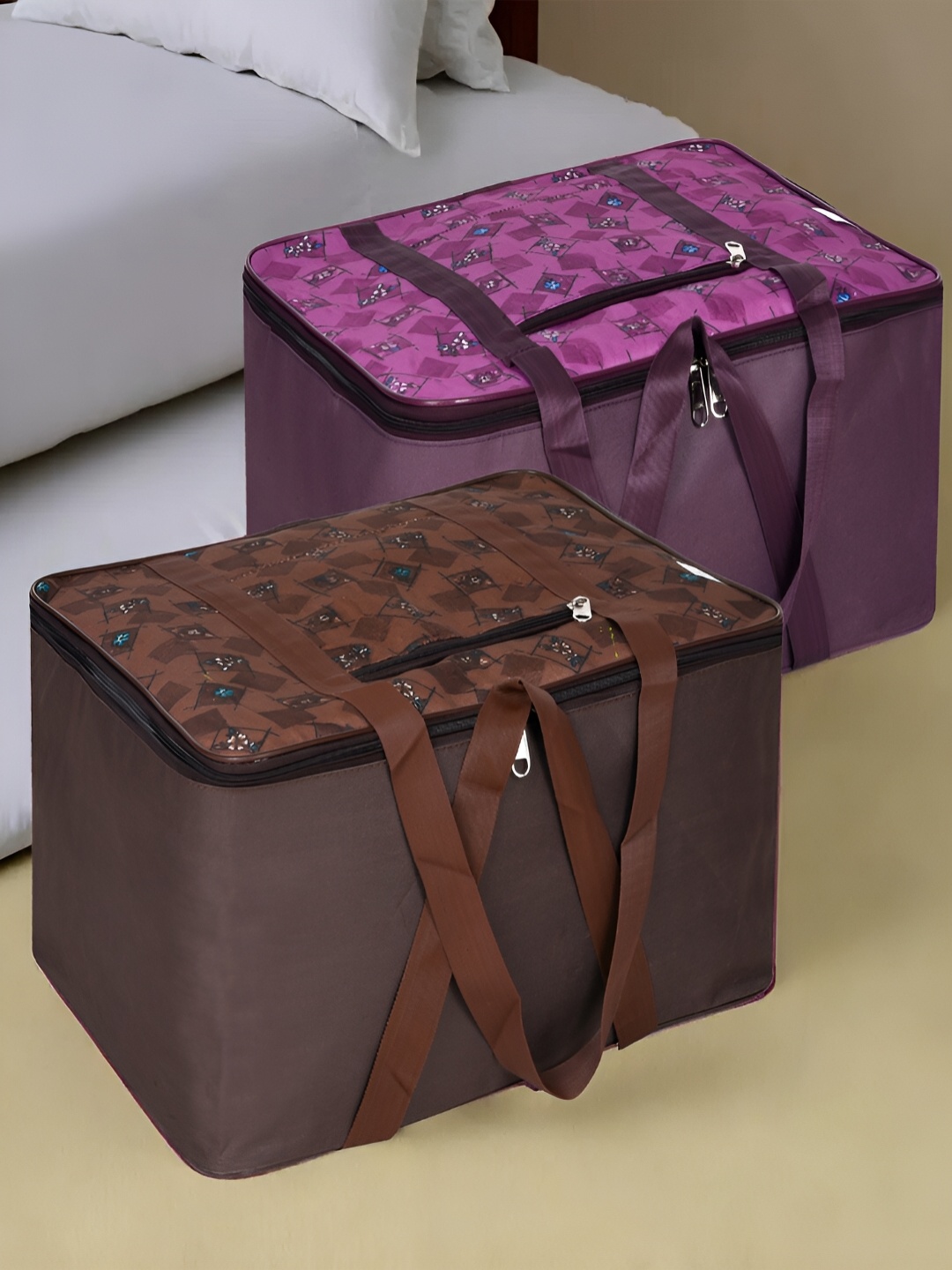 

Kuber Industries Brown 2 Pieces Printed Reusable Multi-Utility Organisers