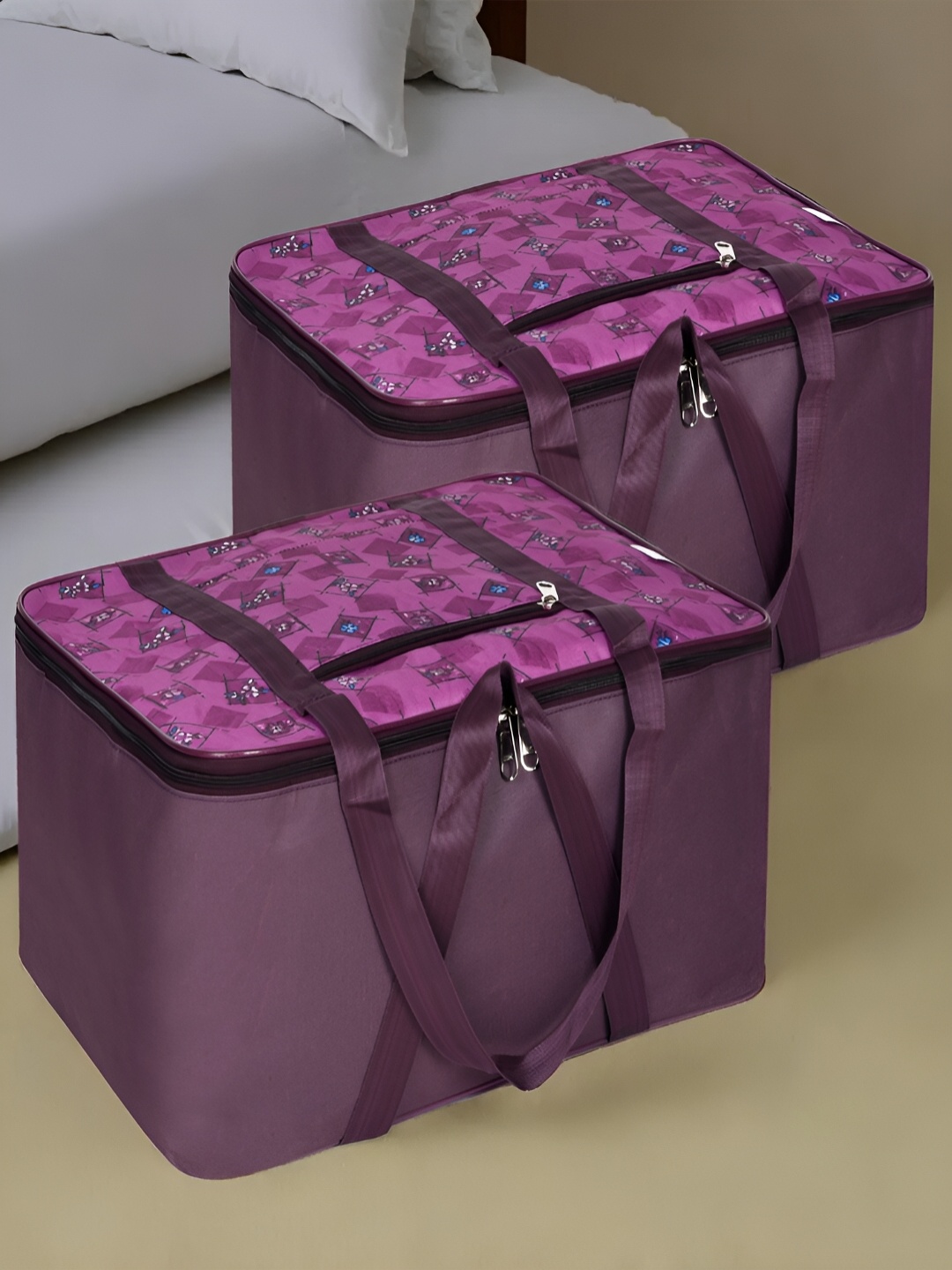 

Kuber Industries Purple 2 Pieces Printed Reusable Multi-Utility Organisers