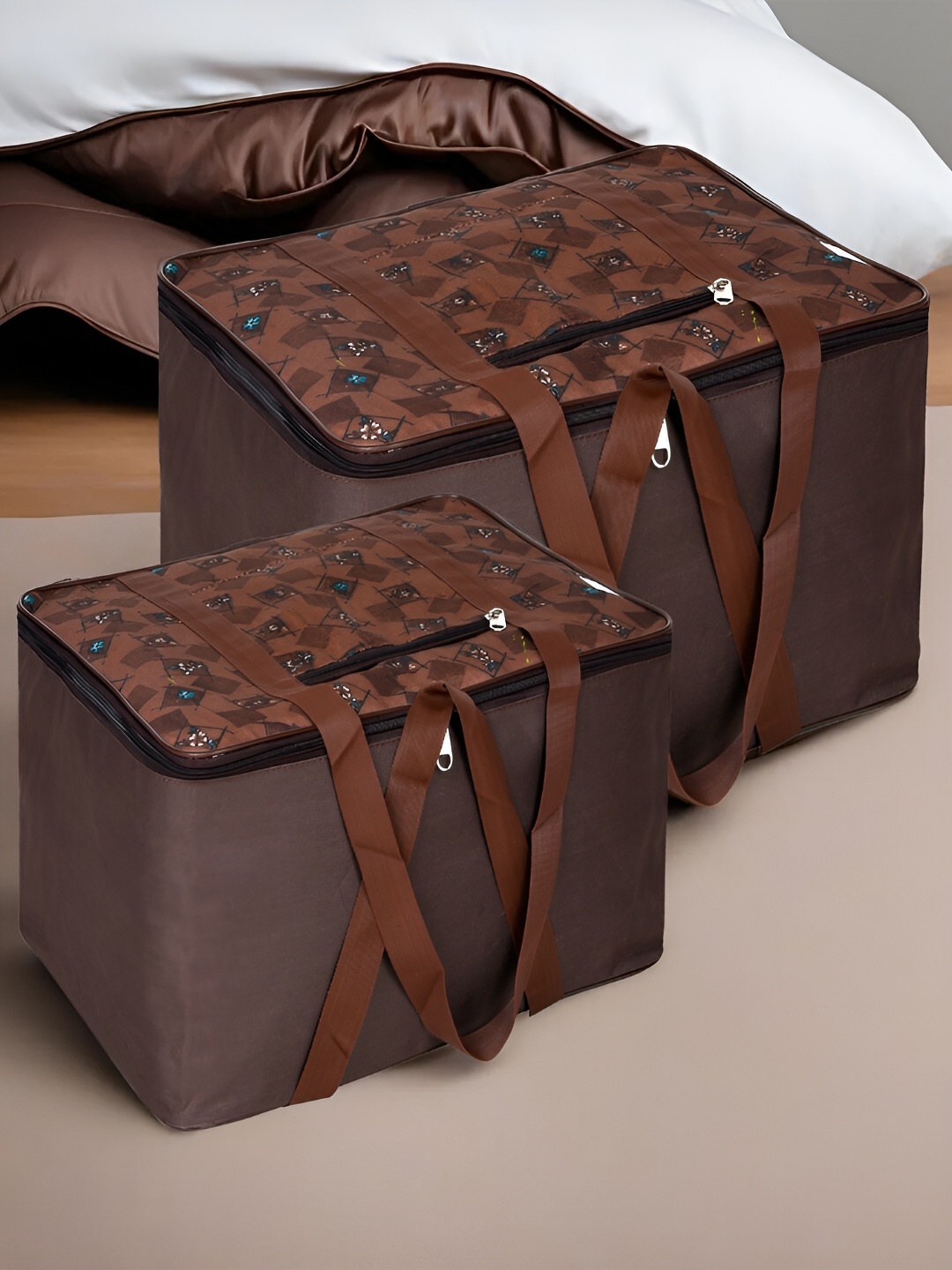 

Kuber Industries Brown 2 Pieces Printed Reusable Multi-Utility Organiser