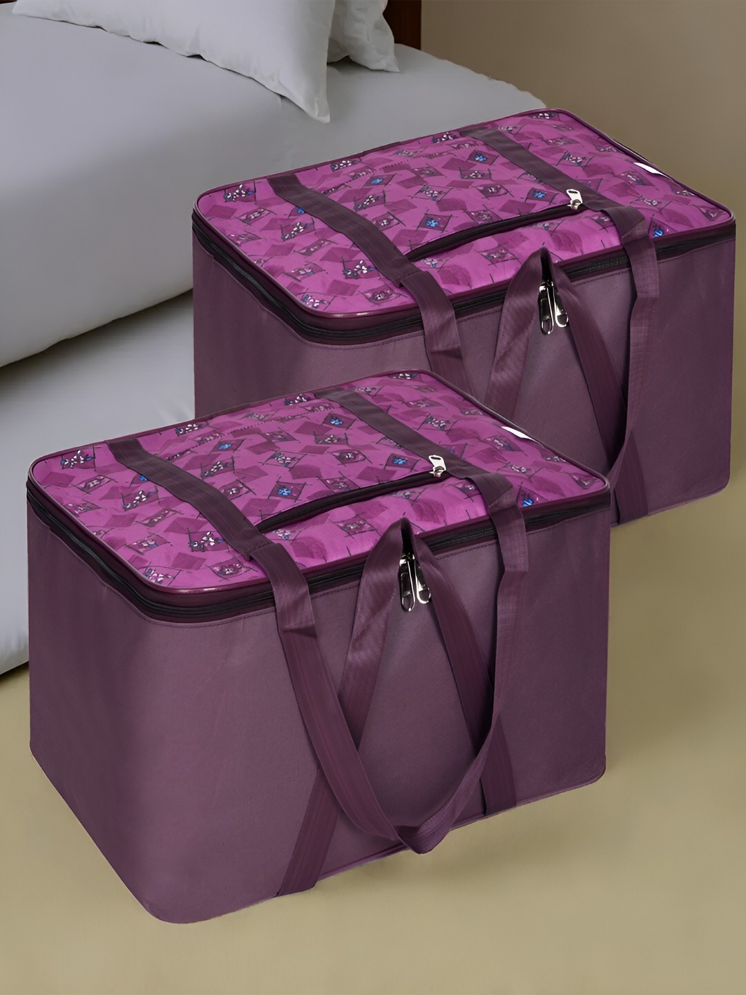 

Kuber Industries Purple 2 Pieces Printed Reusable Multi-Utility Organisers