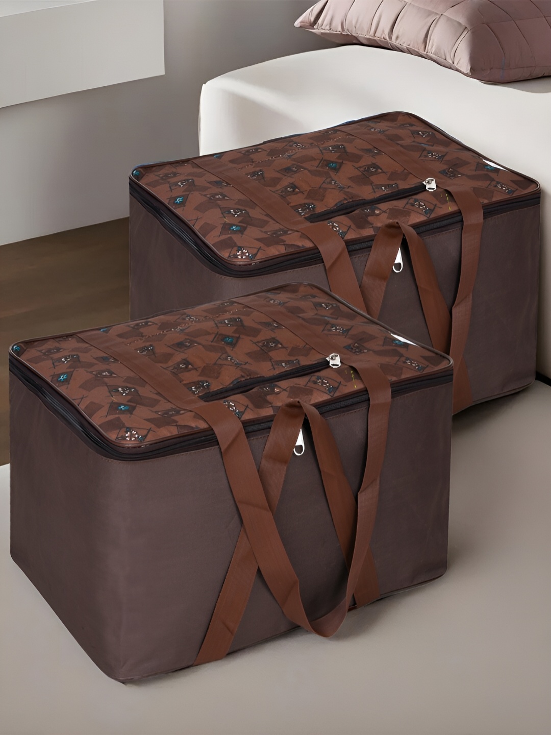 

Kuber Industries Brown 2 Pieces Printed Reusable Multi-Utility Organisers
