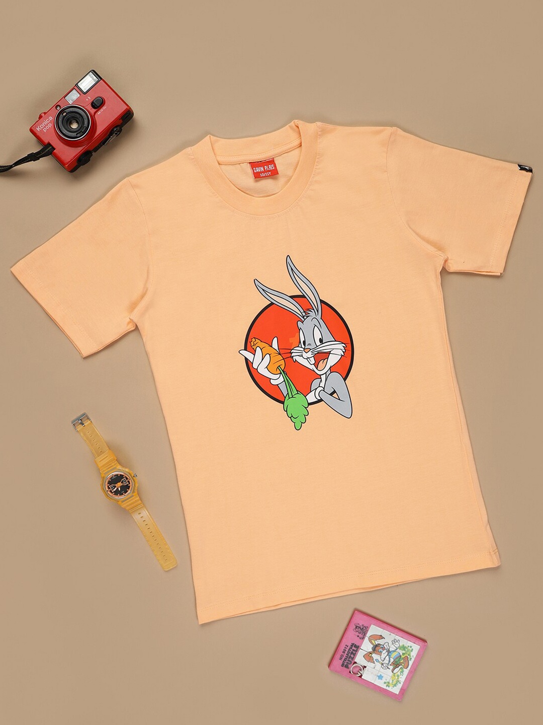 

Gavin Paris Girls Bugs Bunny Printed Bio Finish Pure Cotton T-shirt, Peach