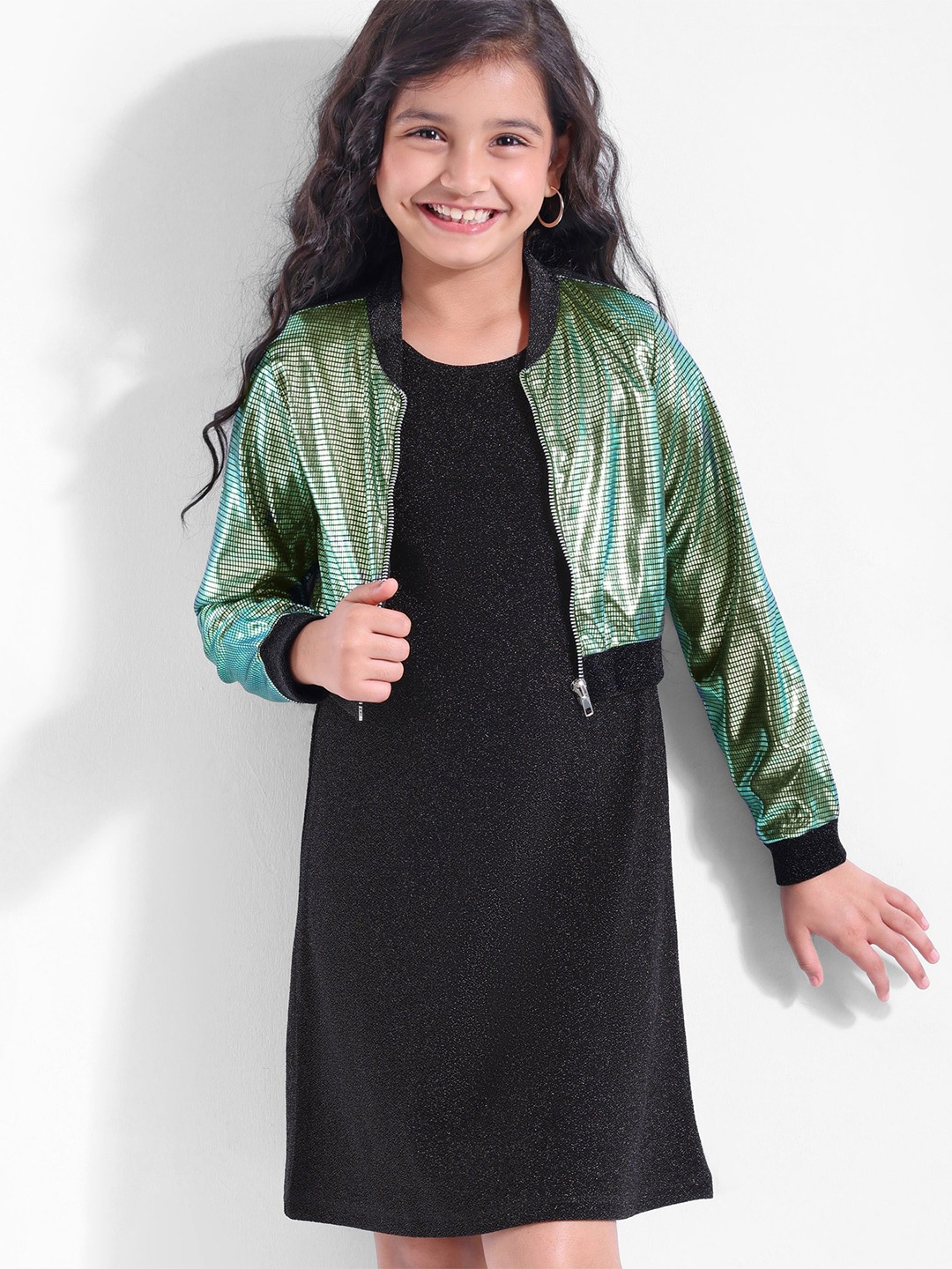 

Hola Bonita Girls Embellished Sleeveless A-Line Dress With Jacket, Black