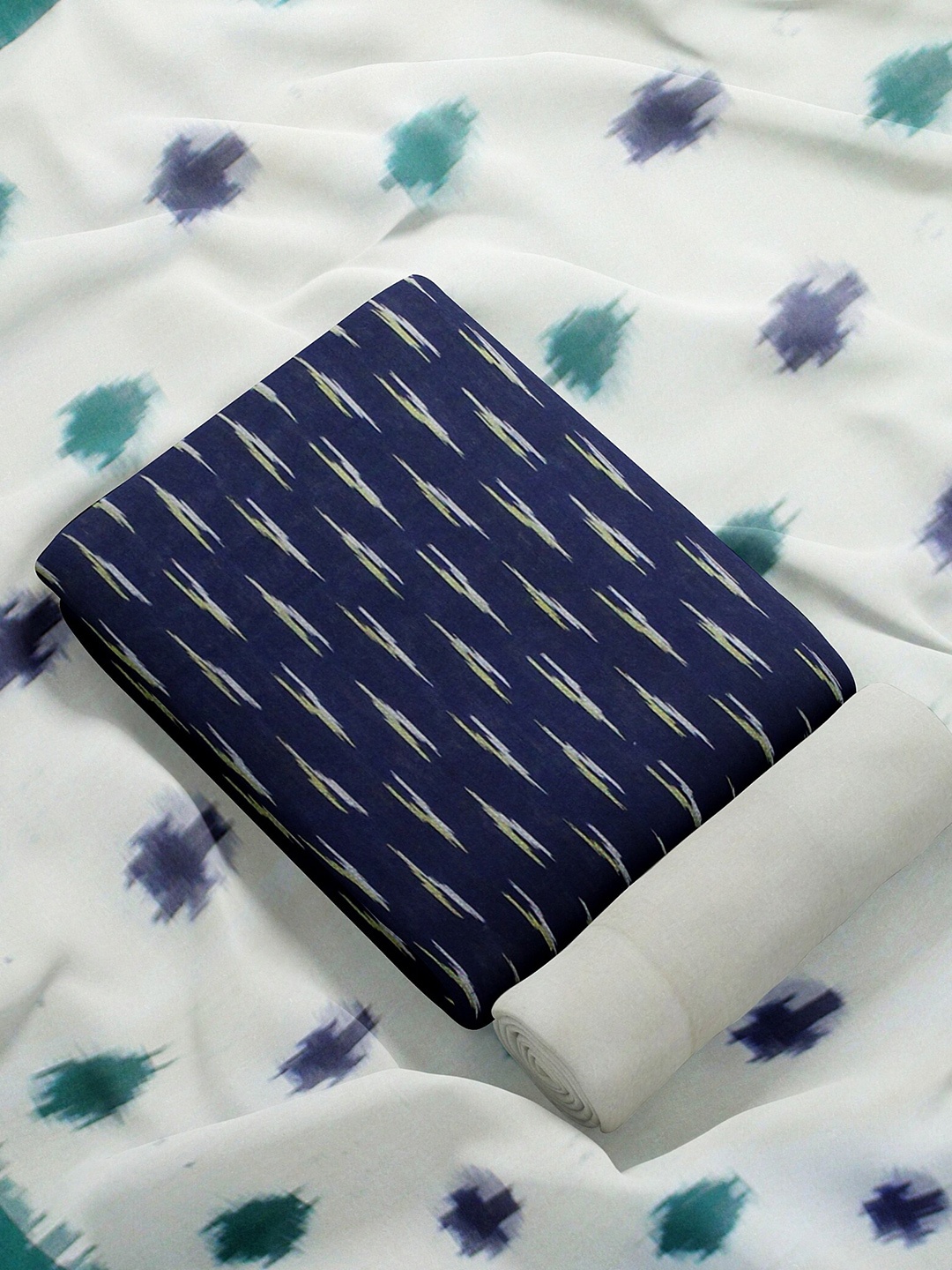 

Weaves of Tradition Printed Pure Cotton Unstitched Dress Material, Navy blue
