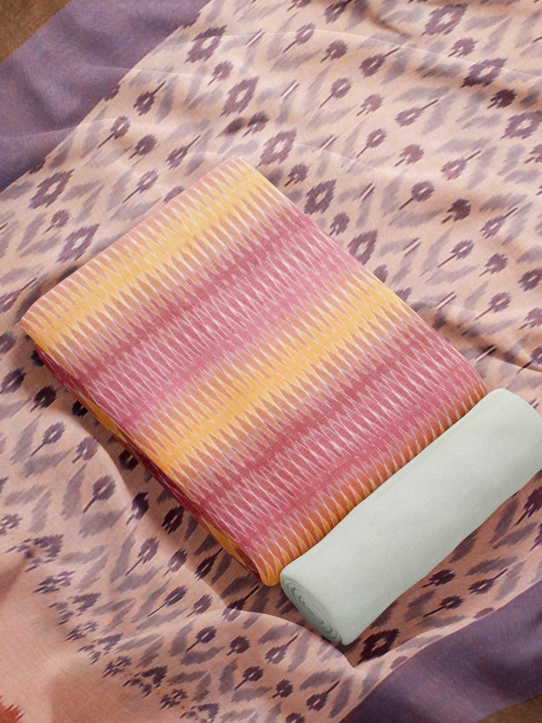 

Weaves of Tradition Ikkat Woven Design Pure Cotton Unstitched Dress Material, Pink