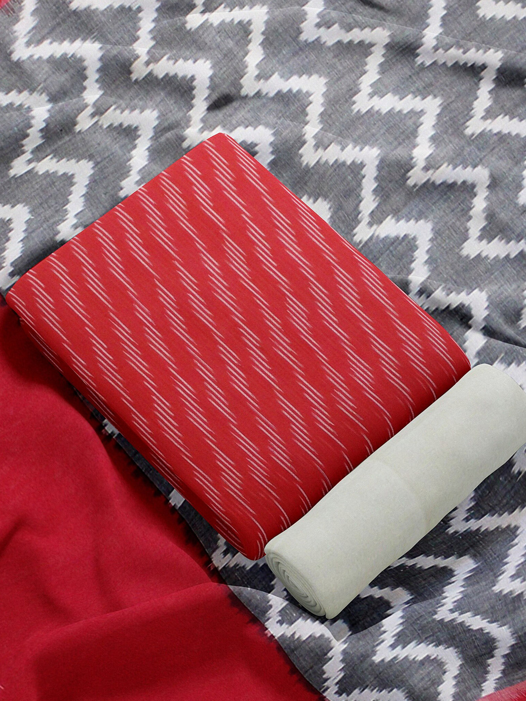 

Weaves of Tradition Printed Pure Cotton Unstitched Dress Material, Red