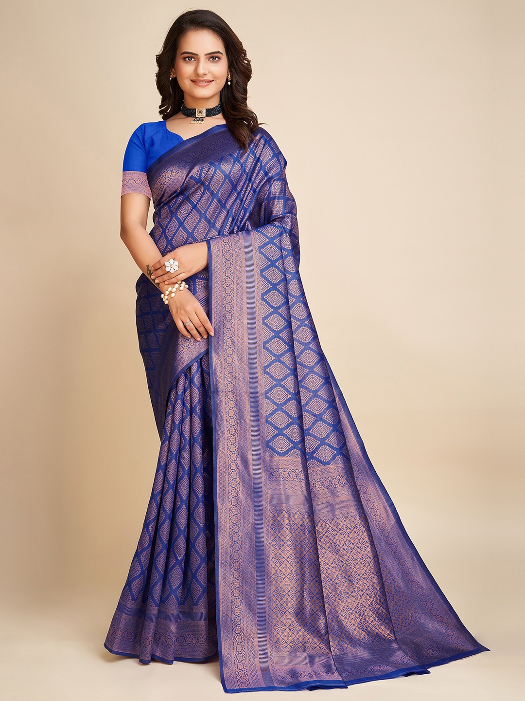 

Aldwych Ethnic Motifs Woven Design Zari Banarasi Saree, Blue