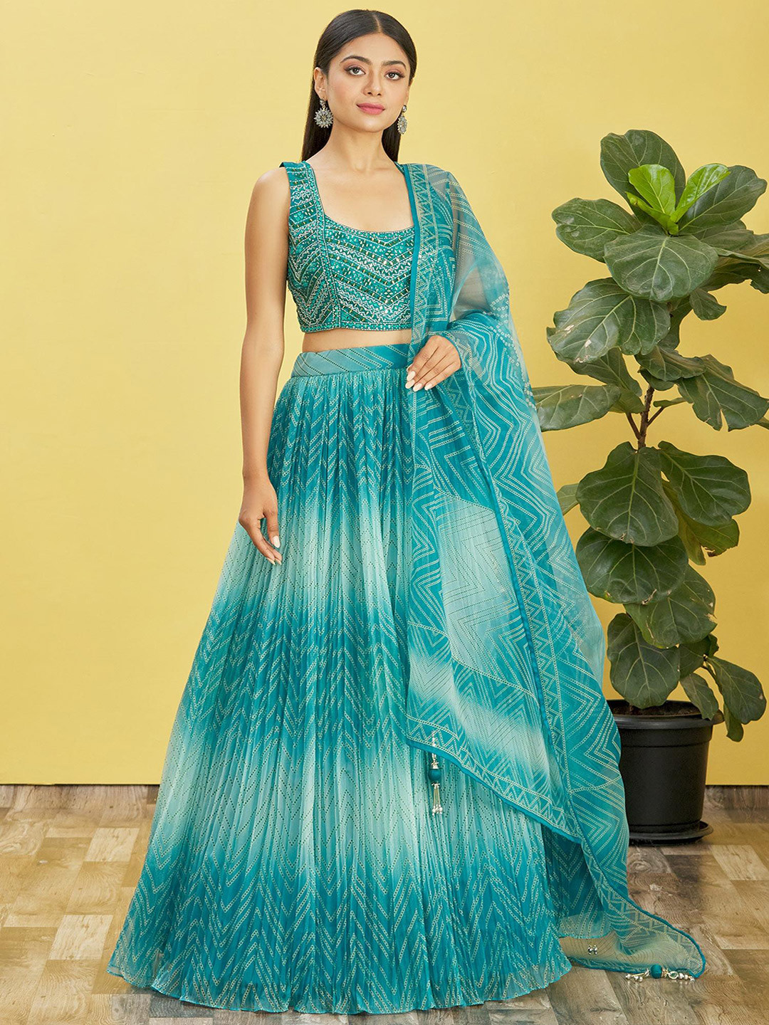 

FABPIXEL Embroidered Sequinned Semi-Stitched Lehenga & Unstitched Blouse With Dupatta, Blue