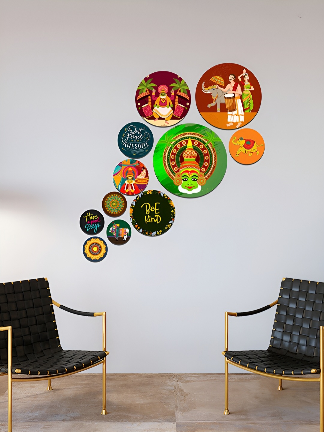 

ArtVibes Green & Orange 11 Pieces Printed Wooden Wall Hangings