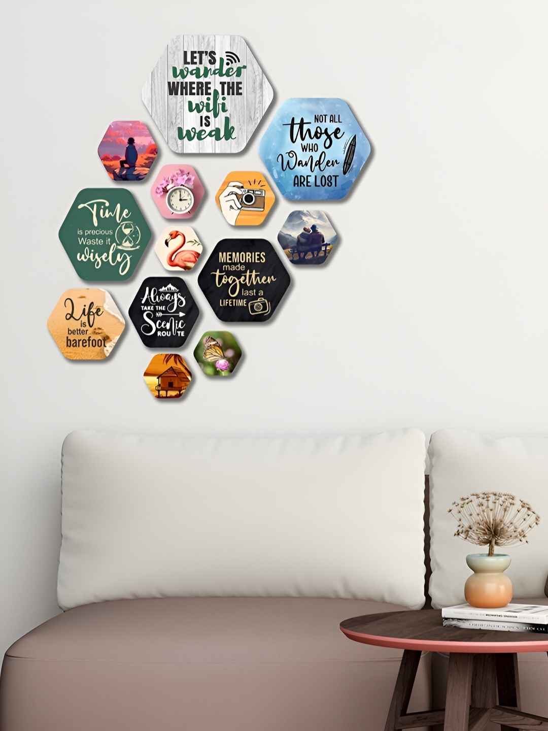 

ArtVibes Blue & White 13 Pieces Printed Wooden Wall Hangings