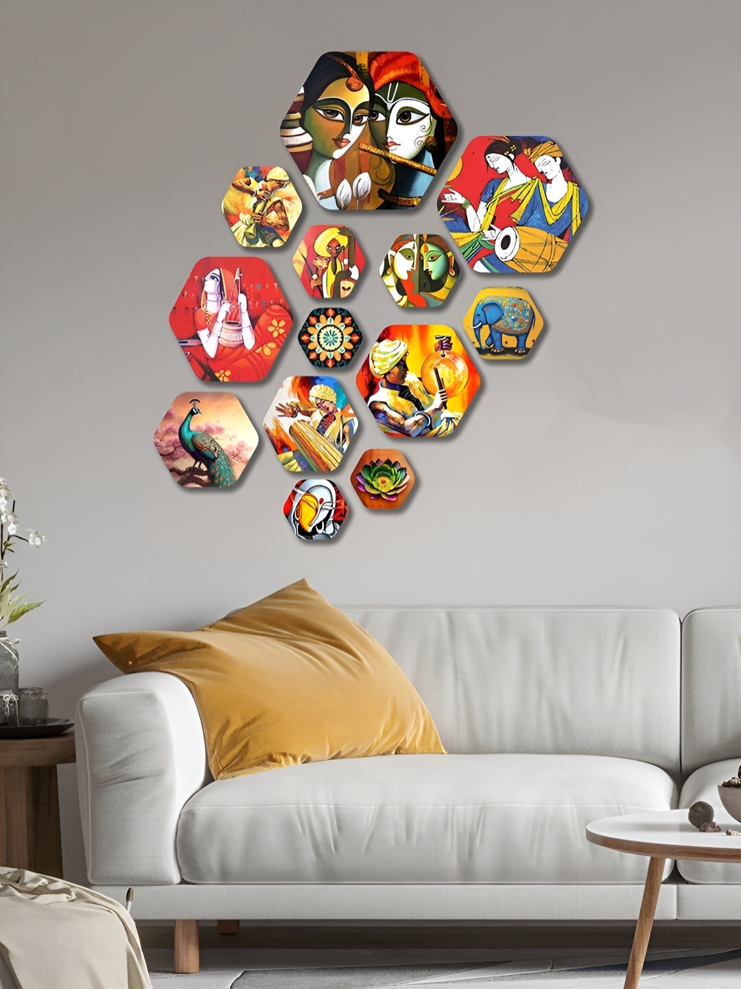 

ArtVibes Red & Yellow 13 Pcs Printed Wooden Wall Hangings