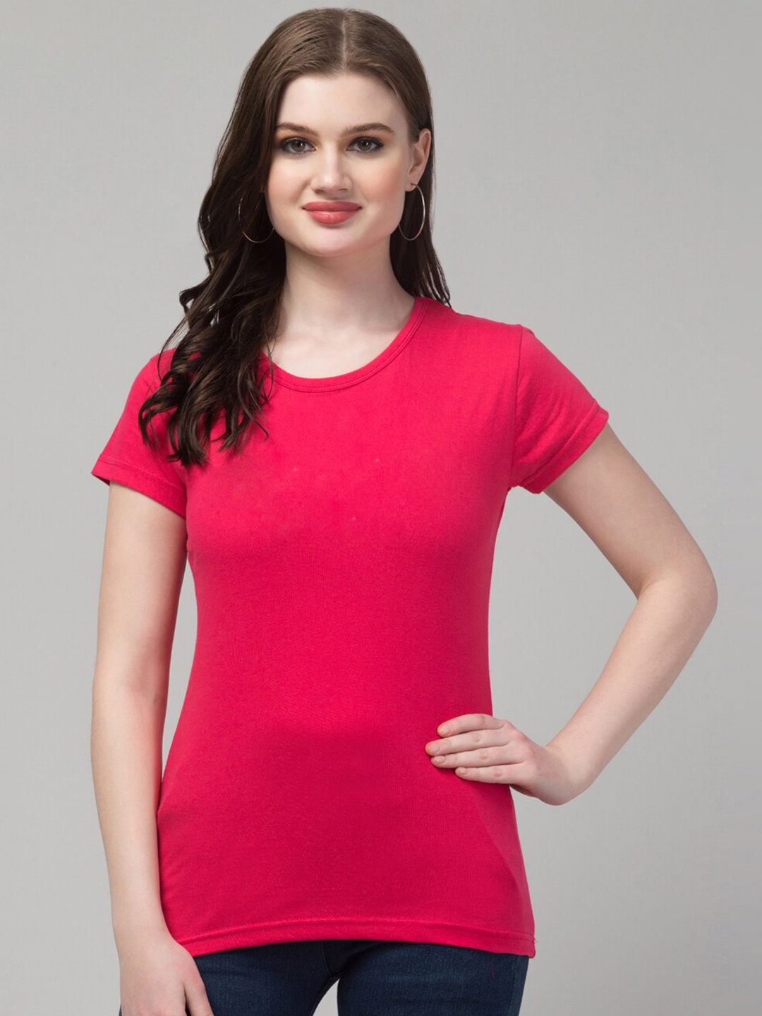 

Trend Level Round Neck Pure Cotton Casual T-shirt, Magenta