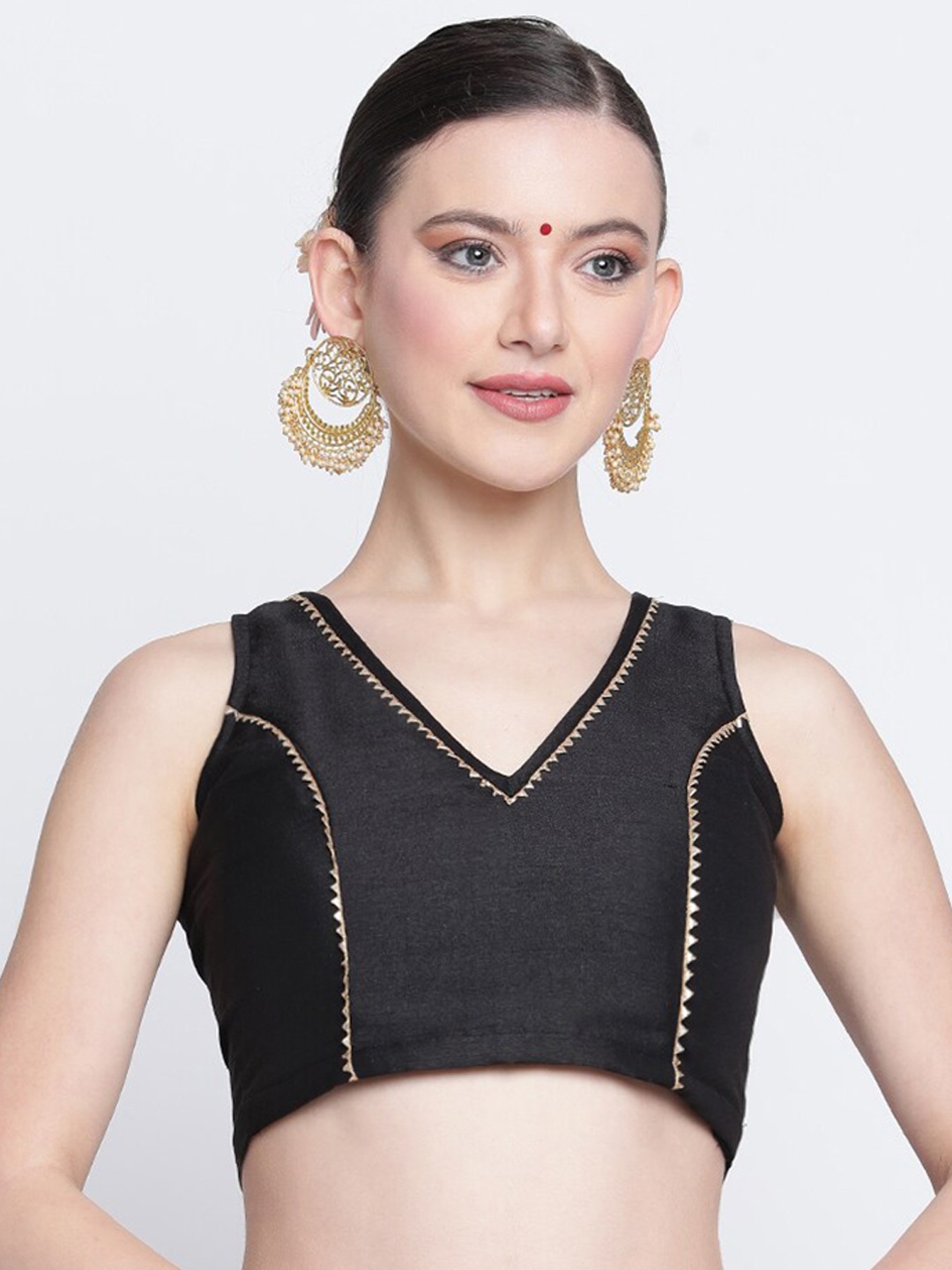 

studio rasa Gotta Patti Detailed V-Neck Saree Blouse, Black