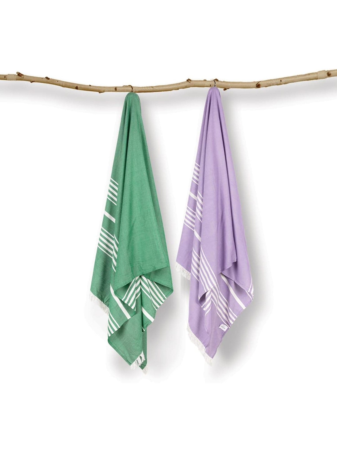 

MUSH Green & Lavender 2 Pcs Striped Bamboo 250 GSM Bath Towels