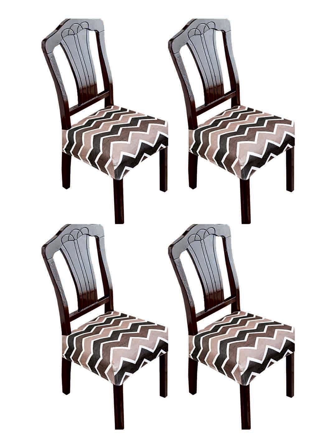 

ohello Brown 4 Pieces Printed Chair Covers