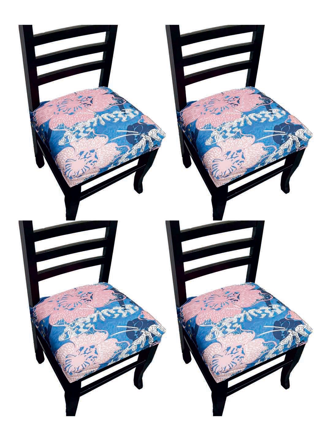

ohello 4Pcs Blue & Pink Pieces Printed Elasticated Fitted Chair Covers