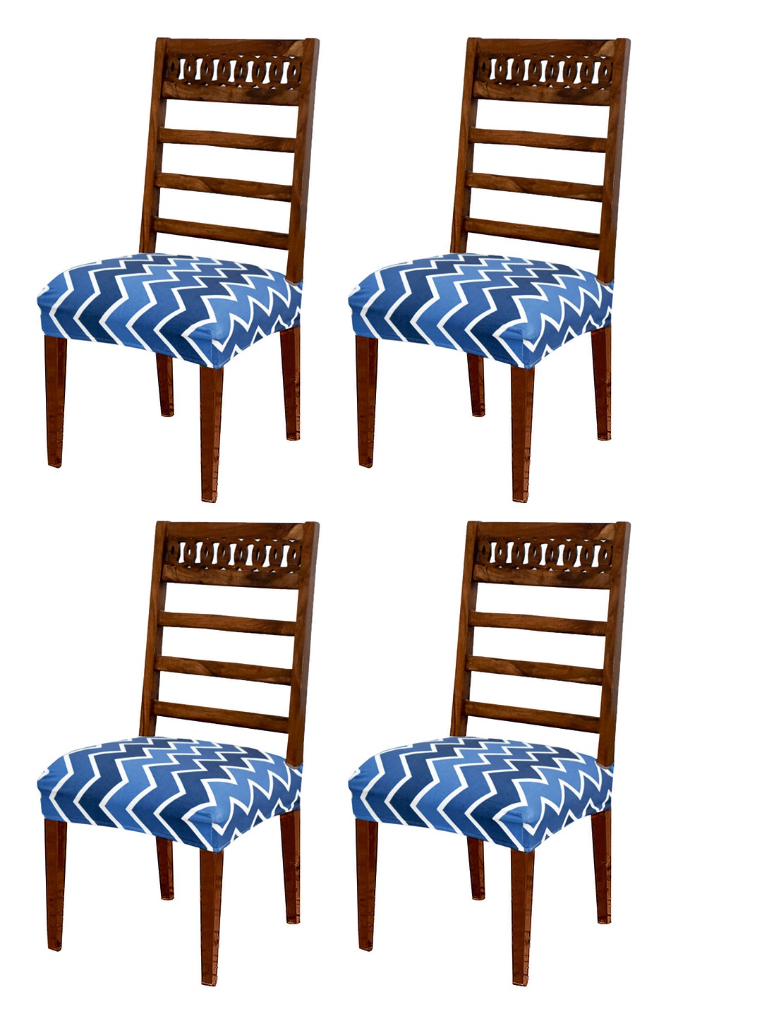 

ohello Blue 4 Pieces Printed Elasticated Fitted Chair Covers