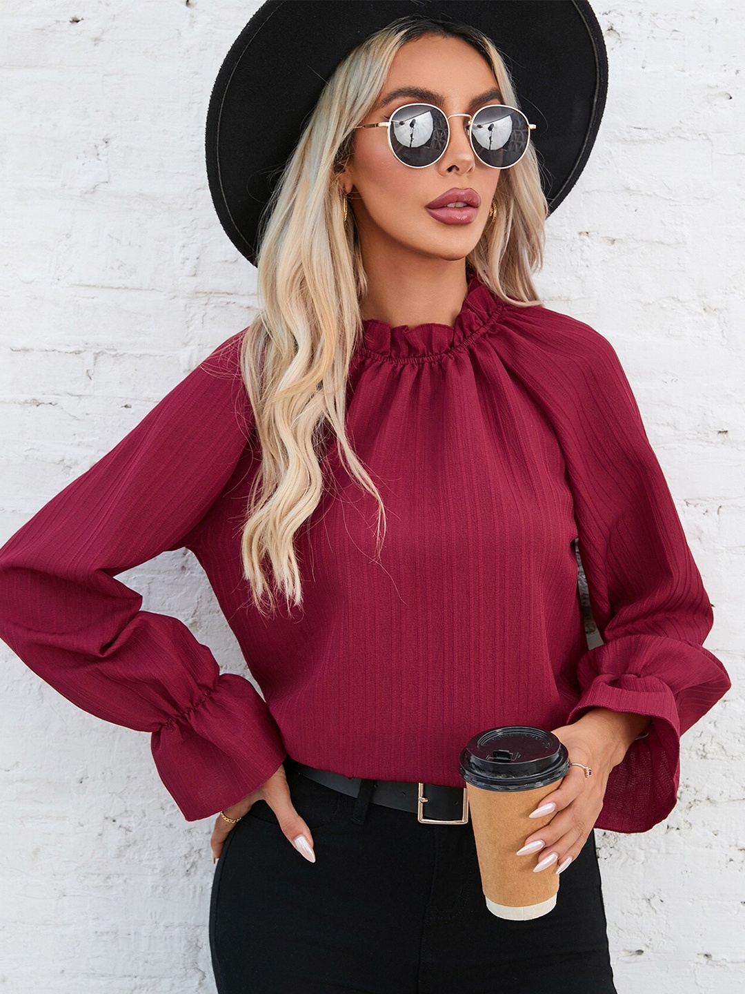 

StyleCast Magenta High Neck Bell Sleeve Top