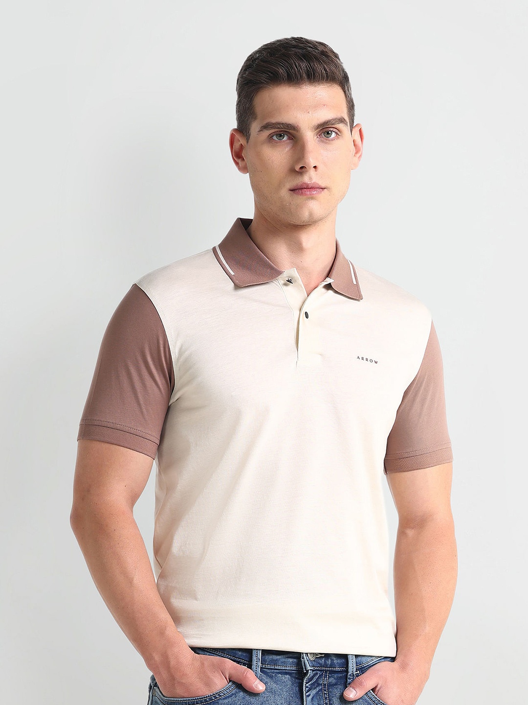 

Arrow New York Polo Collar Pure Cotton T-shirt, Off white