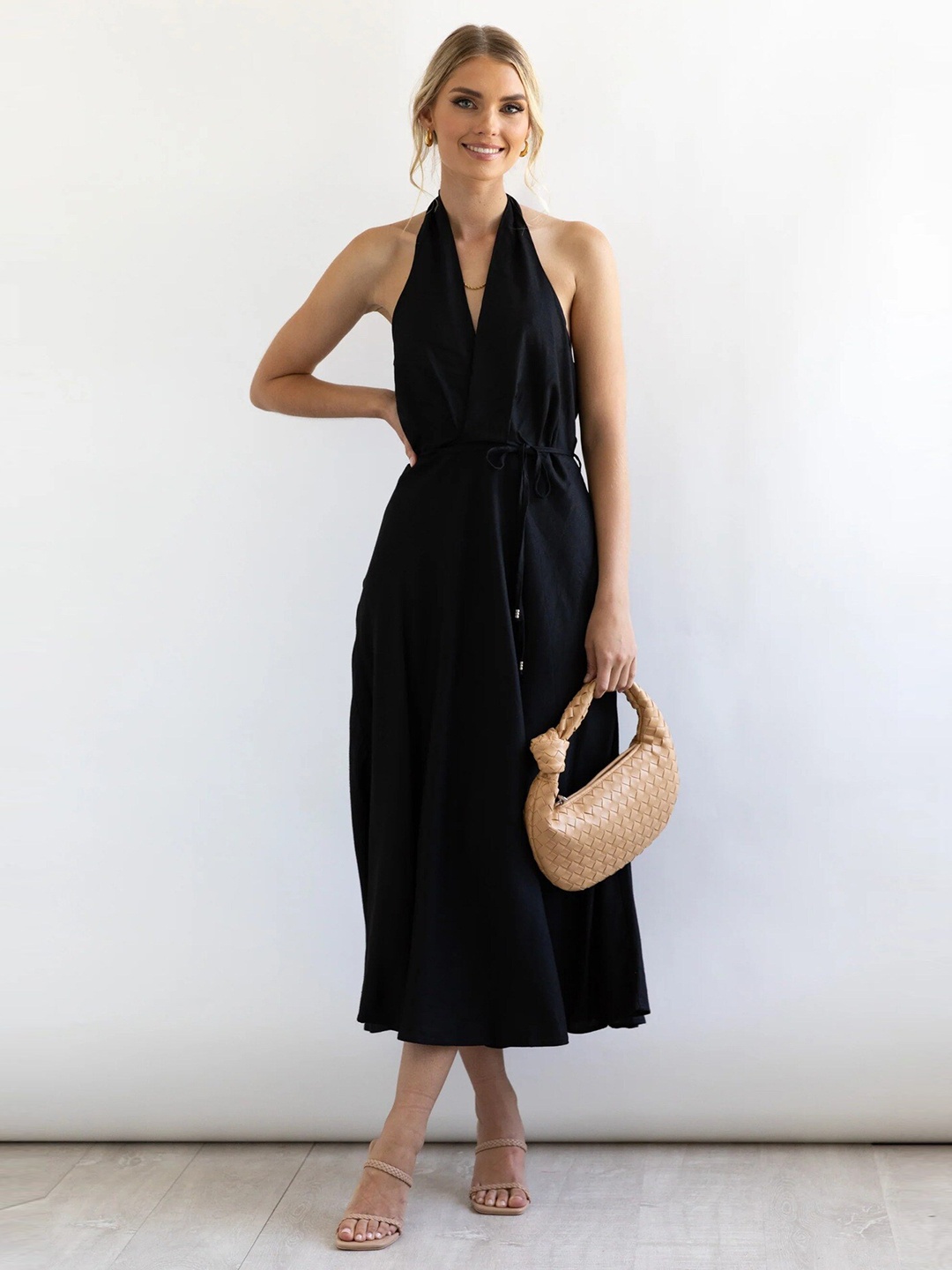

StyleCast Black Halter Neck A-Line Dress