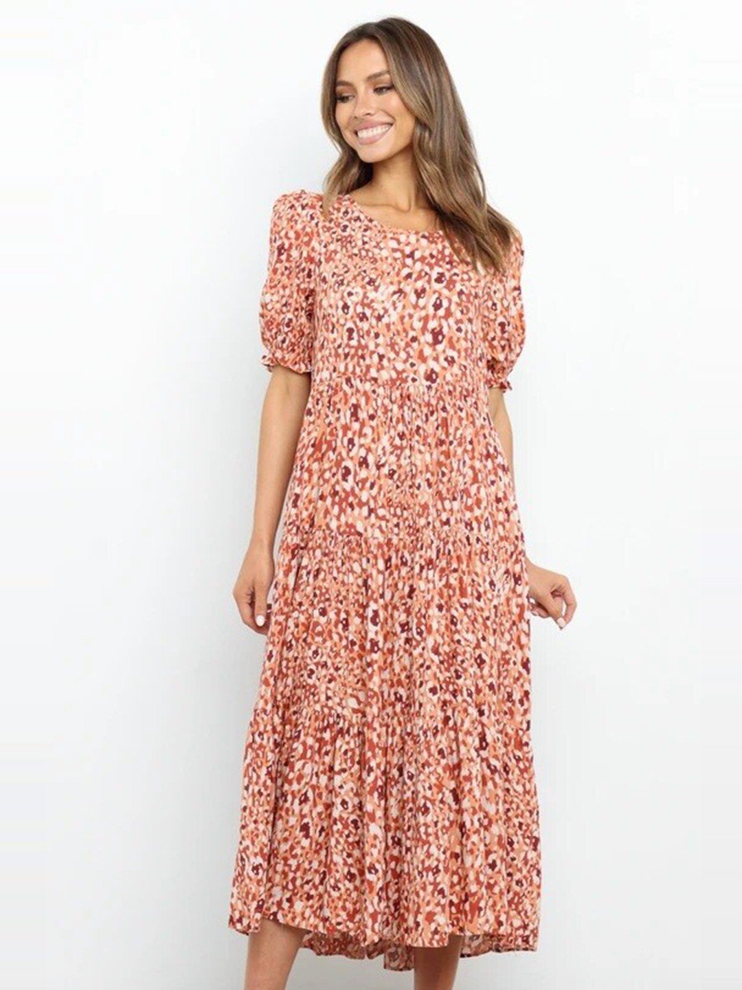 

StyleCast Rust Abstract Printed A-Line Midi Dress