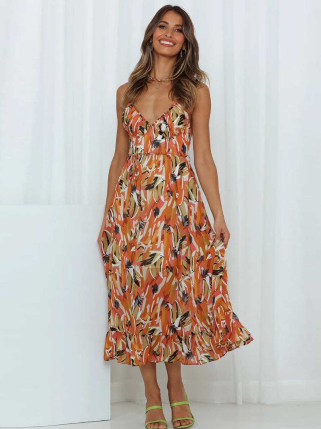 

StyleCast Orange Abstract Printed Fit & Flare Midi Dress