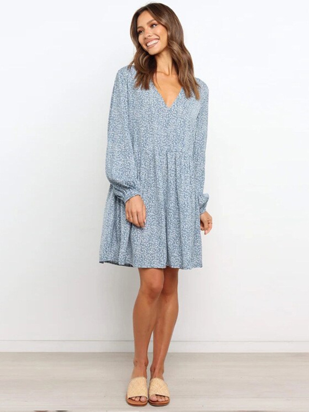 

StyleCast Blue Floral Print A-Line Dress