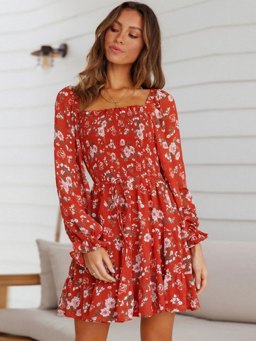 

StyleCast Red Floral Printed A-Line Dress